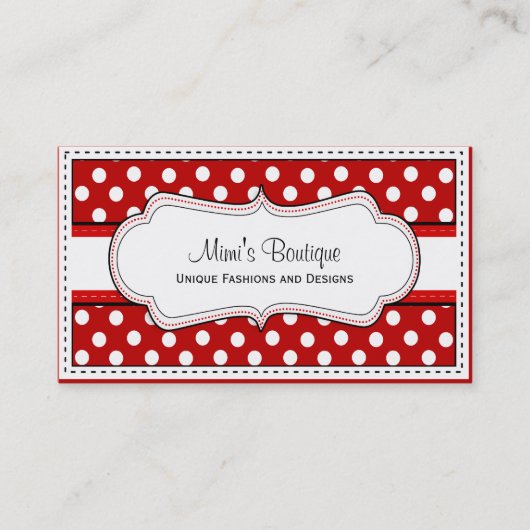 Retro Red polka dot visitekaartjes (Voorkant)