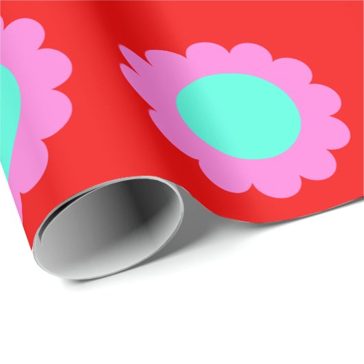 Retro Red Pop Flower Pattern Mod 60s Boho Style Cadeaupapier (Rol Hoek)