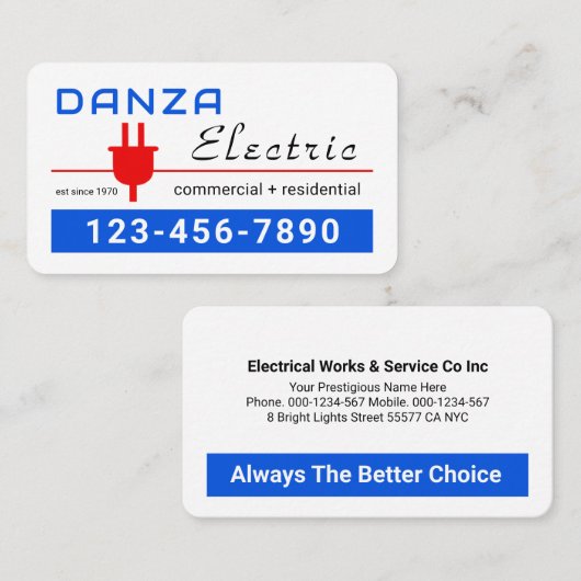 Retro Red Power Plug Electric Visitekaartje (Voorkant / Achterkant)