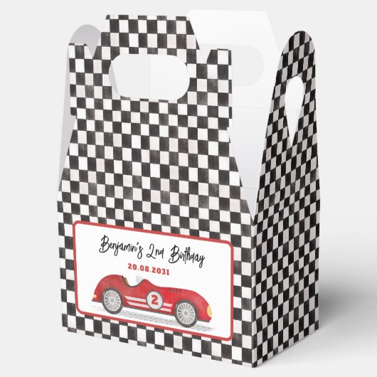 Retro Red Race Auto Twee Fast Boy 2e verjaardag Bedankdoosjes (Geopend)