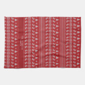 Retro Red Reindeer Monogram Nostalgische Kerstmis Theedoek (Horizontaal)