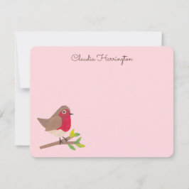 Retro Red Robin Hand-Illustrated Pastel Pink Notitiekaartje