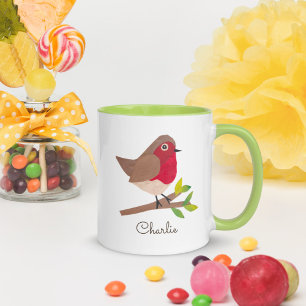 Retro Red Robin met de hand geïllustreerd geïnspi Mok
