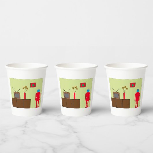 Retro Red Robot Papieren Bekers