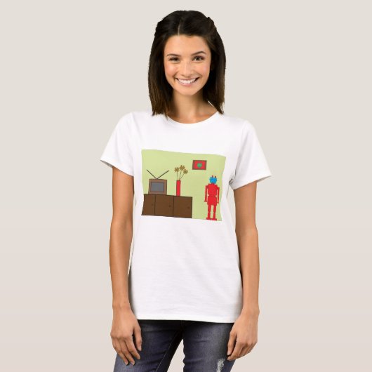 Retro Red Robot T-shirt (Voorkant volledig)