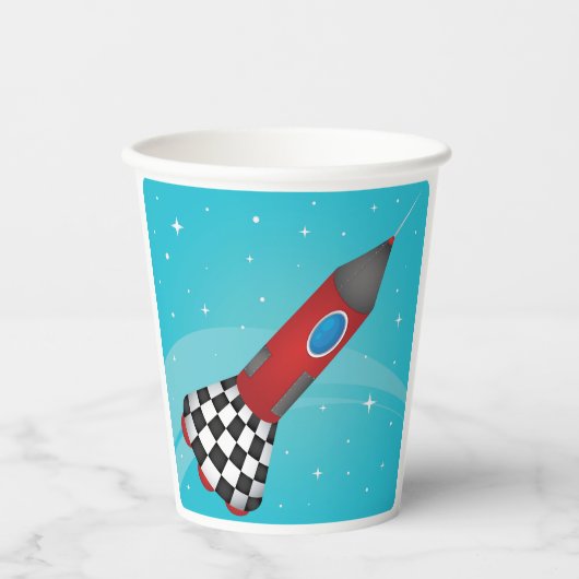 Retro Red Rocket Ship in Space Galactic Papieren Bekers (Voorkant)