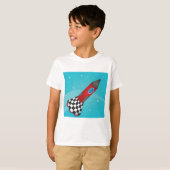 Retro Red Rocket Ship in Space Galactic T-shirt (Voorkant volledig)