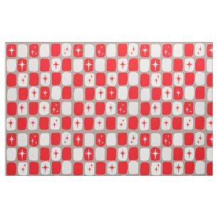 Retro Red Starbursts Combed Cotton Fabric. Stof
