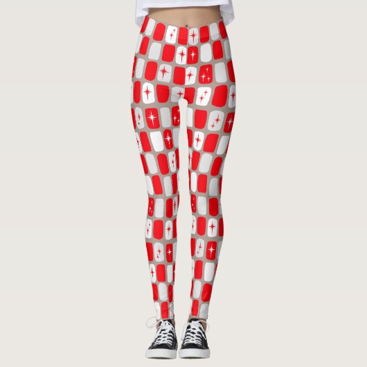 Retro Red Starbursts Leggings (Voorkant)