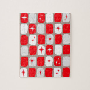 Retro Red Starbursts Puzzle Legpuzzel