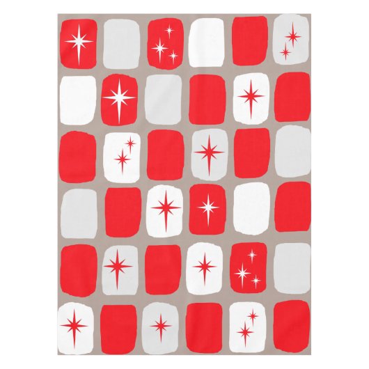 Retro Red Starbursts Tafelkleed (grote print) (Voorkant)