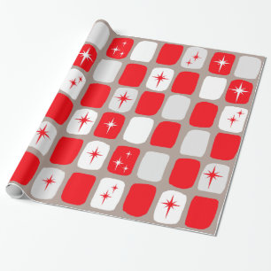 Retro Red Starbursts Verpakking papier (grote afdr