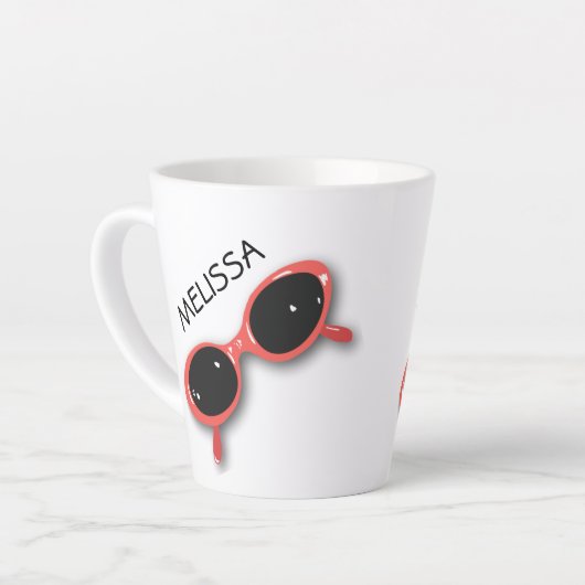Retro Red Sunbril PERSONALISEERD Latte Mok (Linkerhoek)