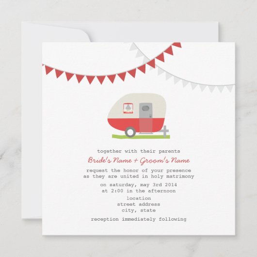 Retro Red Trailer Wedding Invite Kaart (Voorkant)