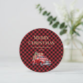Retro Red Truck Buffalo Plaid Joyeux Carte de Noël (Debout devant)