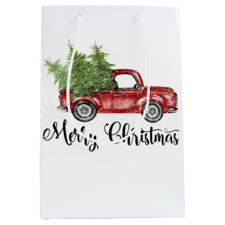 Retro Red Truck-kerstkaarsenpatroon Medium Cadeauzakje