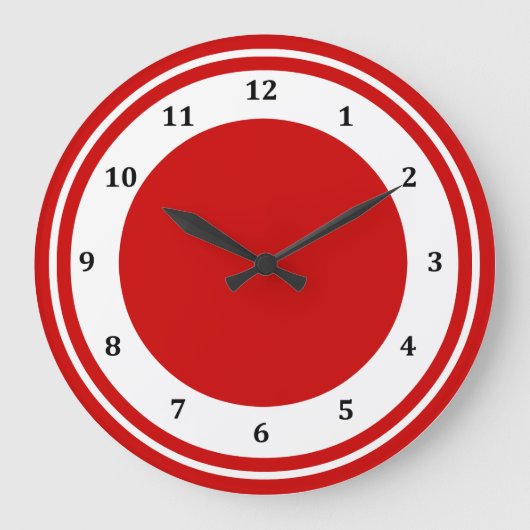 Retro Red White Circle Stripe Moderne Numbers Roun Grote Klok (Voorkant)