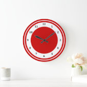 Retro Red White Circle Stripe Moderne Numbers Roun Grote Klok (Huis)