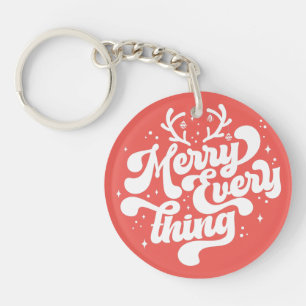 Retro Red White Merry alles Merry kerst Sleutelhanger