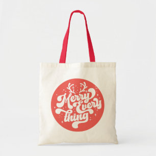 Retro Red White Merry alles Merry kerst Tote Bag