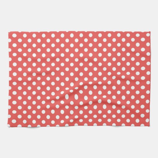 Retro Red & White Polka Dot Pattern Theedoek (Horizontaal)