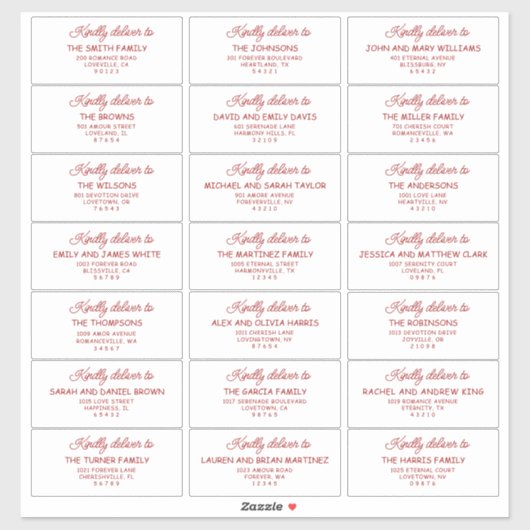 Retro Red & White Wedding Guest Address Labels (Vel)