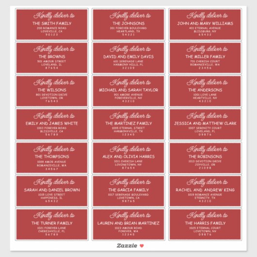 Retro Red & White Wedding Guest Address Labels (Vel)