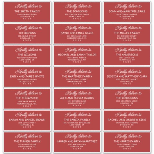 Retro Red & White Wedding Guest Address Labels (Voorkant)