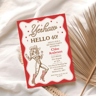 Retro Red Yeehaw Cowgirl 40e verjaardag Kaart