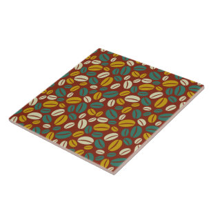 Retro Red Yellow Brown Java Coffee Beans Patroon Tegeltje