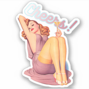 Retro  Redhead Pin-up Girl met cocktail Sticker
