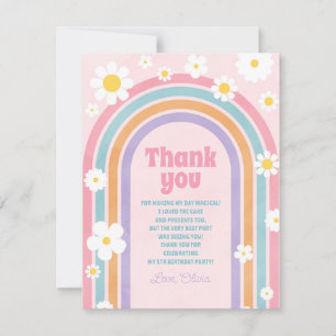 Retro Regenboem Bloemen Madeliefjes Dank Je Kaart