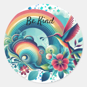 Retro Regenbogen Kolibrie Vriendelijkheid Ronde St Sticker