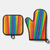 Retro regenbogen ovenwant & pannenlap set (Voorkant)