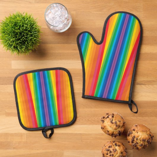 Retro regenbogen ovenwant & pannenlap set (Top down)