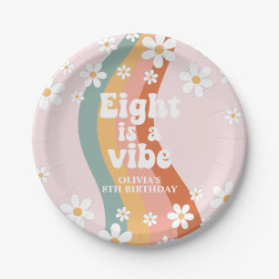 Retro Regenboog Acht is een Vibe Daisy 8e Verjaard Papieren Bordje