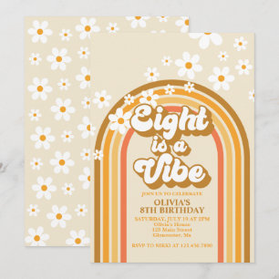 Retro Regenboog Acht is een Vibe Groovy 8e Verjaar Kaart