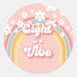 Retro Regenboog Acht is een Vibe Groovy 8e Verjaar Ronde Sticker