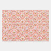 Retro Regenboog Bloemen Roze & Koraal Inpakpapier Vel (Voorkant)