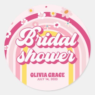 Retro Regenboog Daisy Groovy Bruiloftsfeest Ronde Sticker