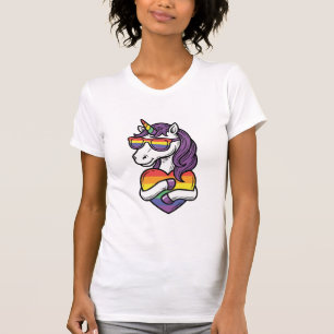 Retro Regenboog Eenhoorn Hart Pride T-shirt Ontwer