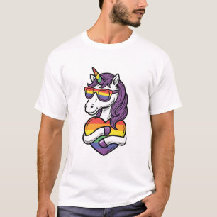 Retro Regenboog Eenhoorn Hart Pride T-shirt Ontwer