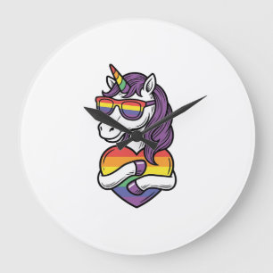 Retro Regenboog Eenhoorn Hart Pride T-shirt Ontwer Grote Klok