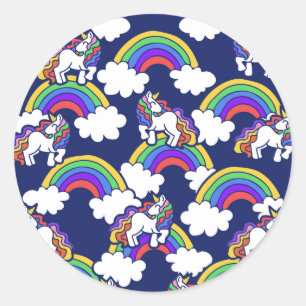 Retro Regenboog Eenhoorns Ronde Sticker