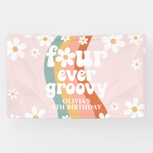 Retro Regenboog Four Ever Groovy Daisy 4TH Spandoek (Horizontaal)