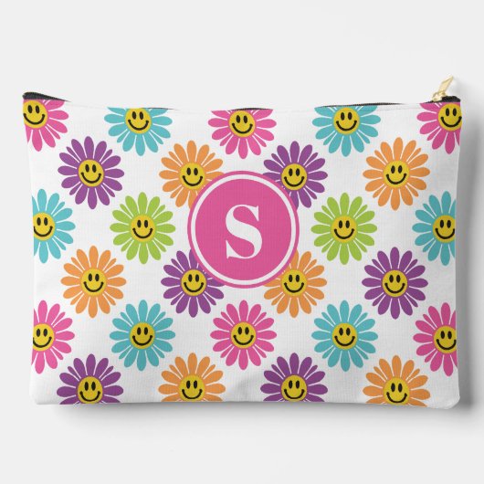 Retro Regenboog Gelukkig Daisy Patroon Monogrammed Etui (Achterkant)