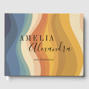 Retro Regenboog Golf Earthy Boho Zakelijk Geel Gastenboek