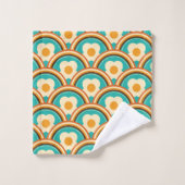 Retro Regenboog Golven en Bloemen Patroon Bad Handdoek (Wasdoekje)