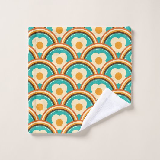 Retro Regenboog Golven en Bloemen Patroon Bad Handdoek (Wasdoekje)