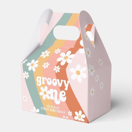 Retro Regenboog Groovy Eén Madeliefje Bedankdoosjes (Voorkant Zijde)